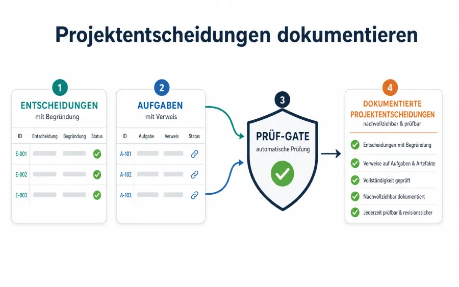 Projektentscheidungen dokumentieren: zwei Tabellen, ein Gate