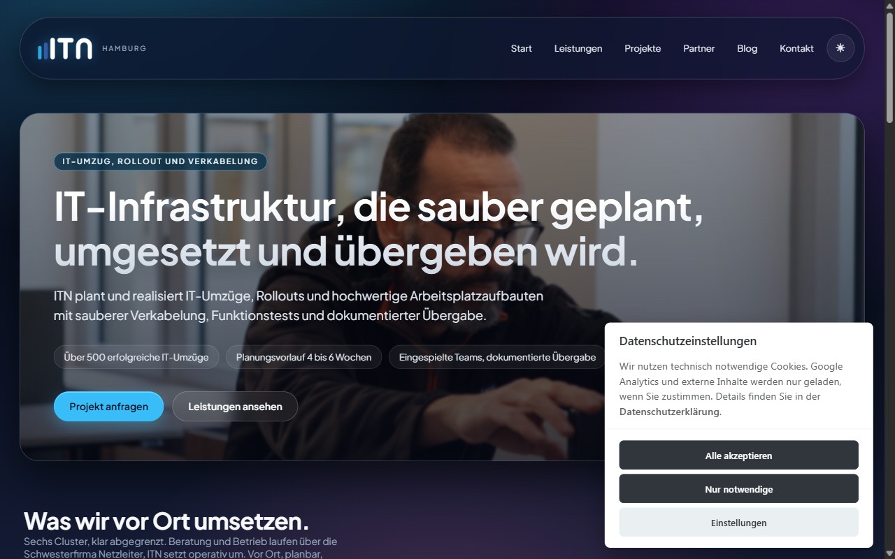 Screenshot der Website von ITN