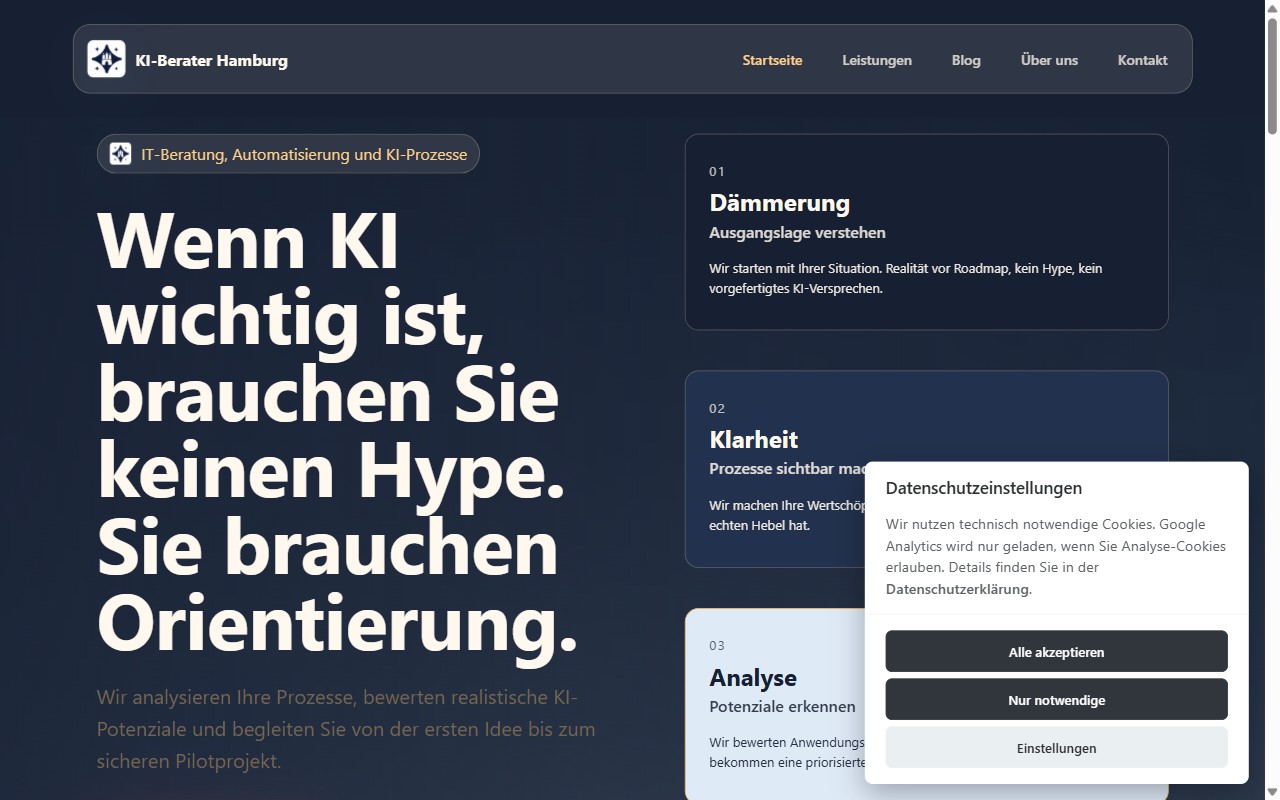 Screenshot der Website von KI-Berater Hamburg