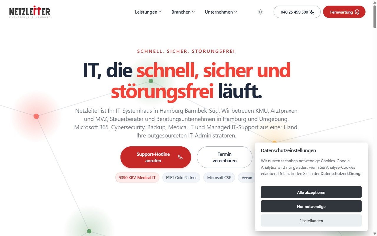 Screenshot der Website von Netzleiter